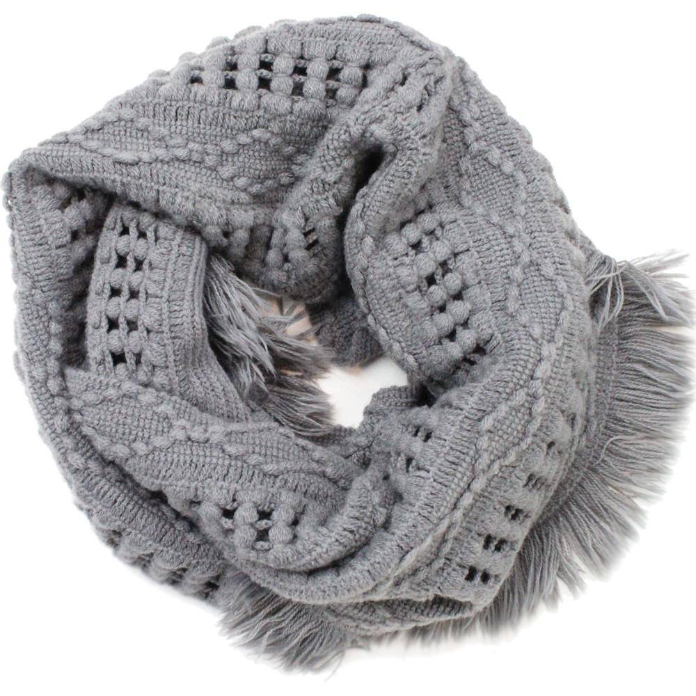 Knit Infinity Muffler w/ Fringe-Grey - Muffler - La Fiorentina 120871-F14