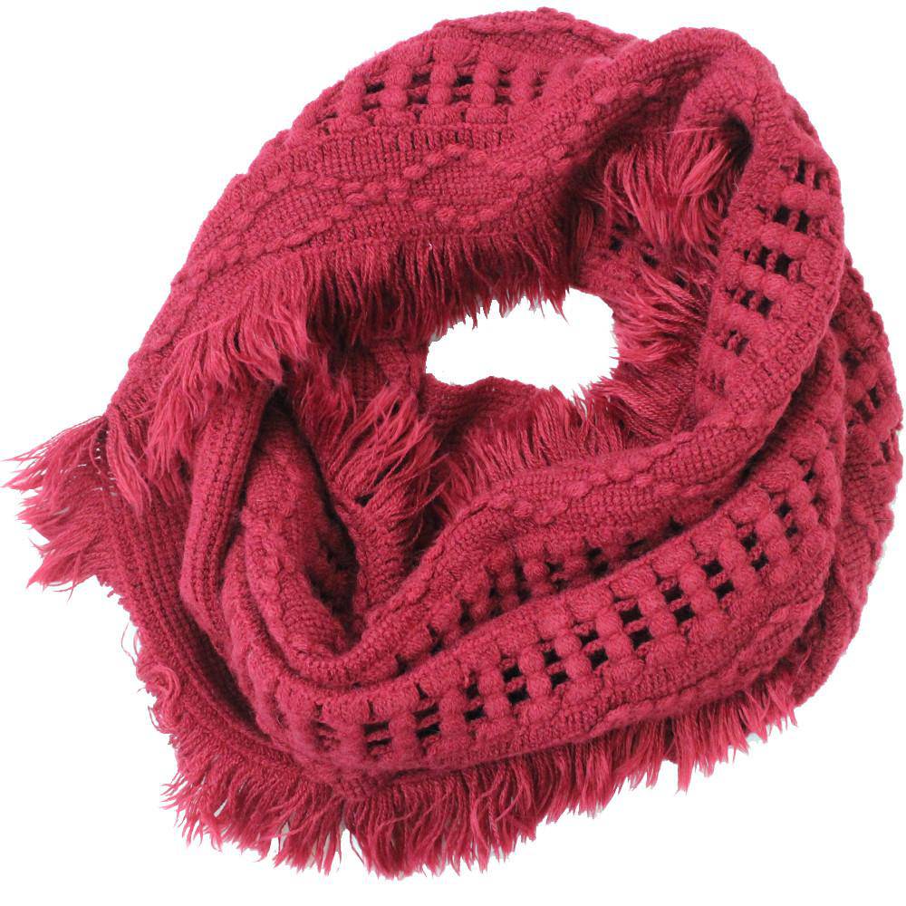 Knit Infinity Muffler w/ Fringe- Magenta - Muffler - La Fiorentina 120871-F14