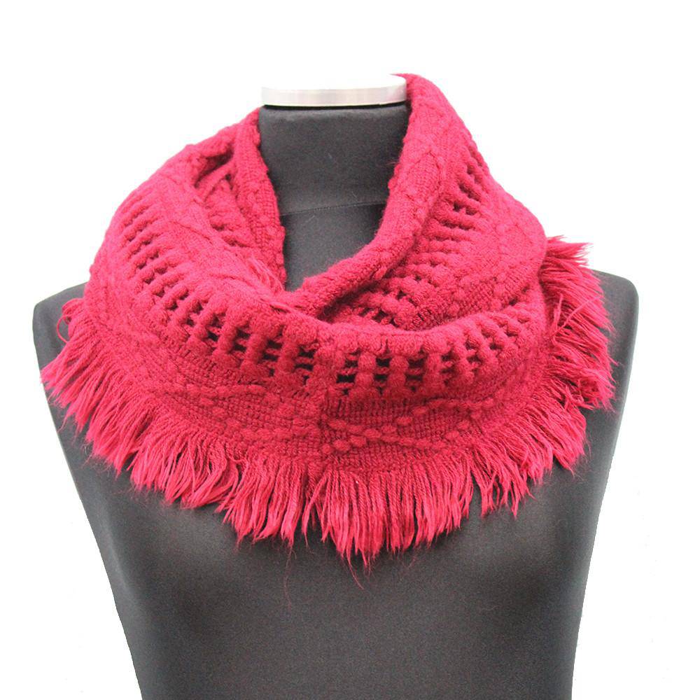Knit Infinity Muffler w/ Fringe- Magenta - Muffler - La Fiorentina 120871-F14
