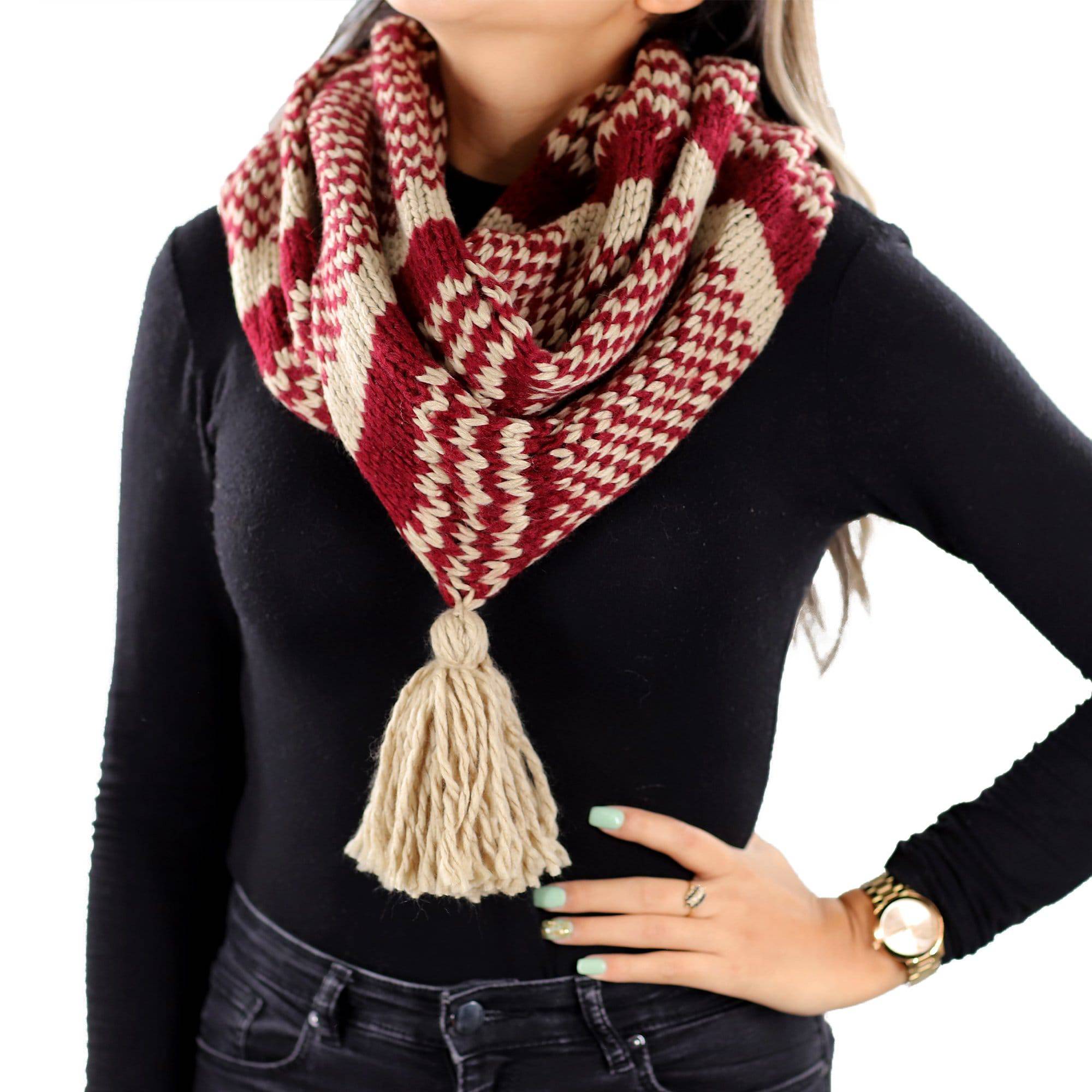 Knit Infinity Muffler w/ Tassel - Ruby/Oatmeal - Muffler - La Fiorentina KT13-11925