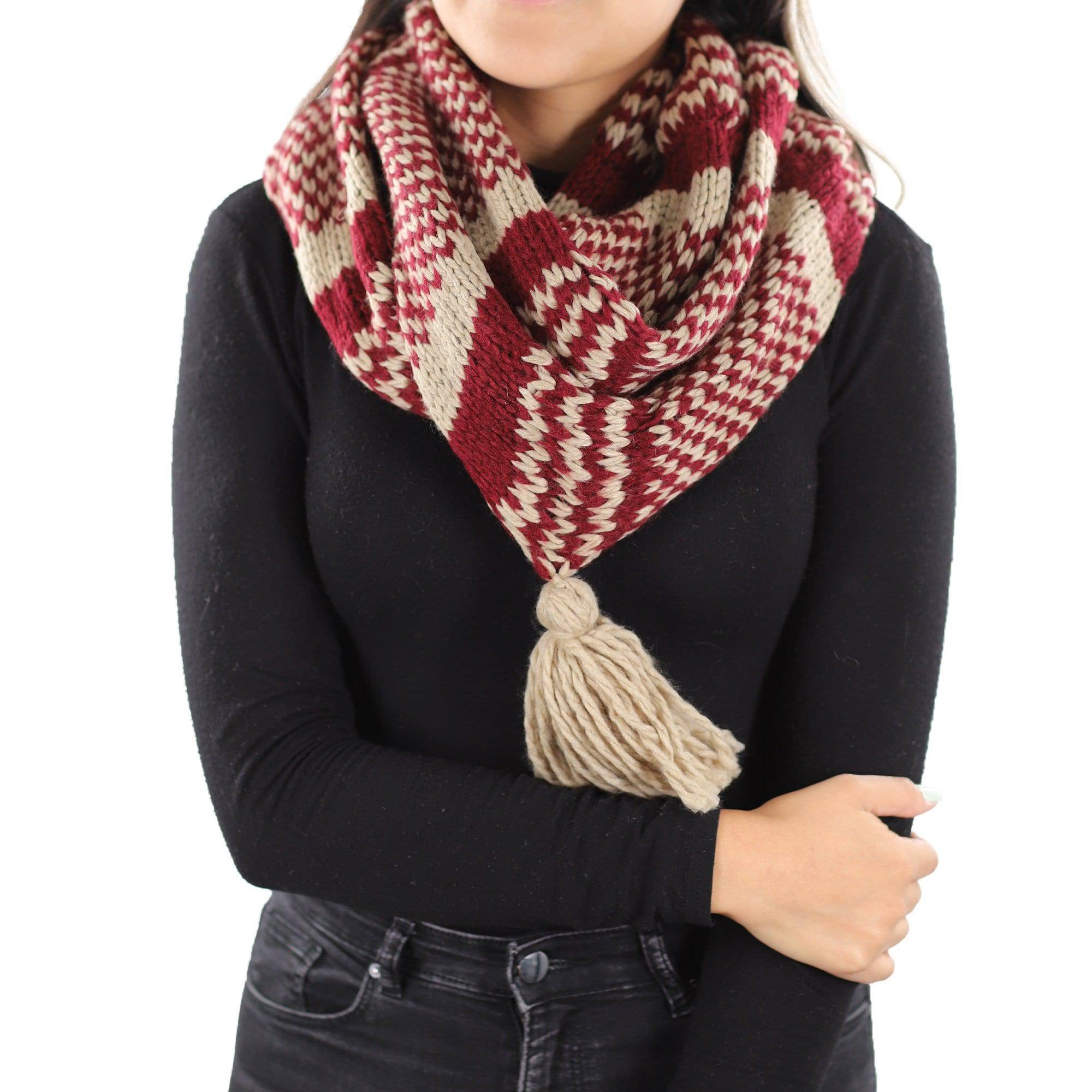 Knit Infinity Muffler w/ Tassel - Ruby/Oatmeal - Muffler - La Fiorentina KT13-11925
