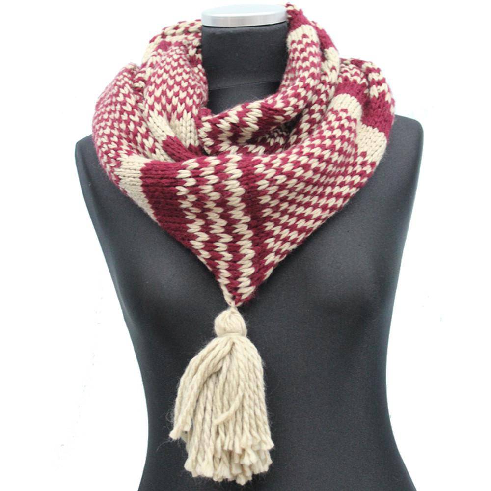 Knit Infinity Muffler w/ Tassel - Ruby/Oatmeal - Muffler - La Fiorentina KT13-11925