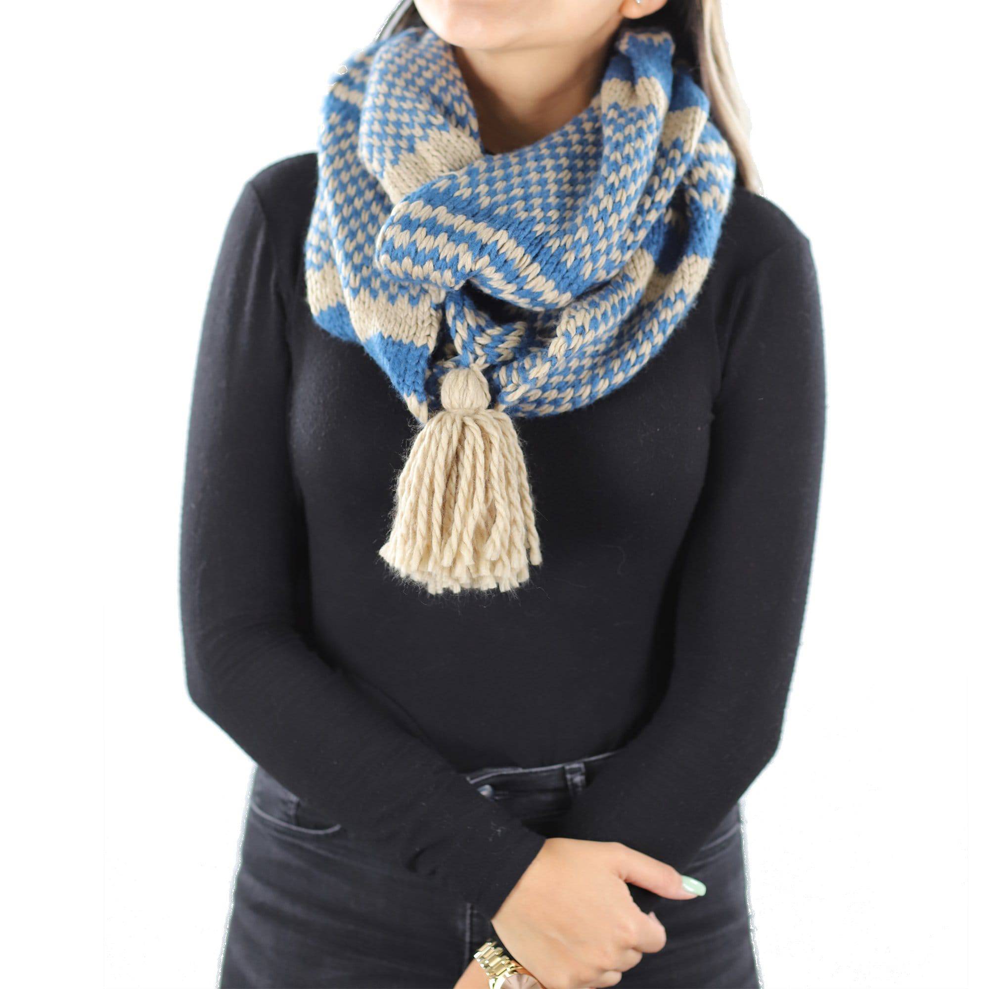 Knit Infinity Muffler w/ Tassel - Sapphire/Oatmeal - Muffler - La Fiorentina KT13-11925