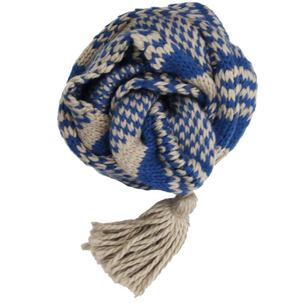 Knit Infinity Muffler w/ Tassel - Sapphire/Oatmeal - Muffler - La Fiorentina KT13-11925