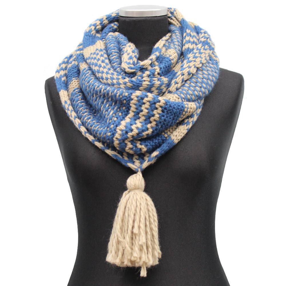 Knit Infinity Muffler w/ Tassel - Sapphire/Oatmeal - Muffler - La Fiorentina KT13-11925