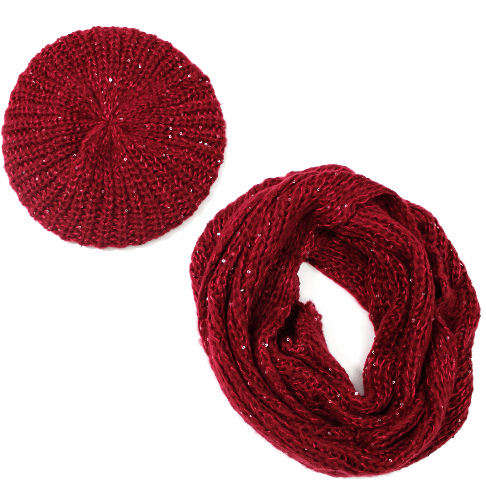 Knit Scarf & Beret Set With Sequins-Red - Set - La Fiorentina KT9H-2006DH