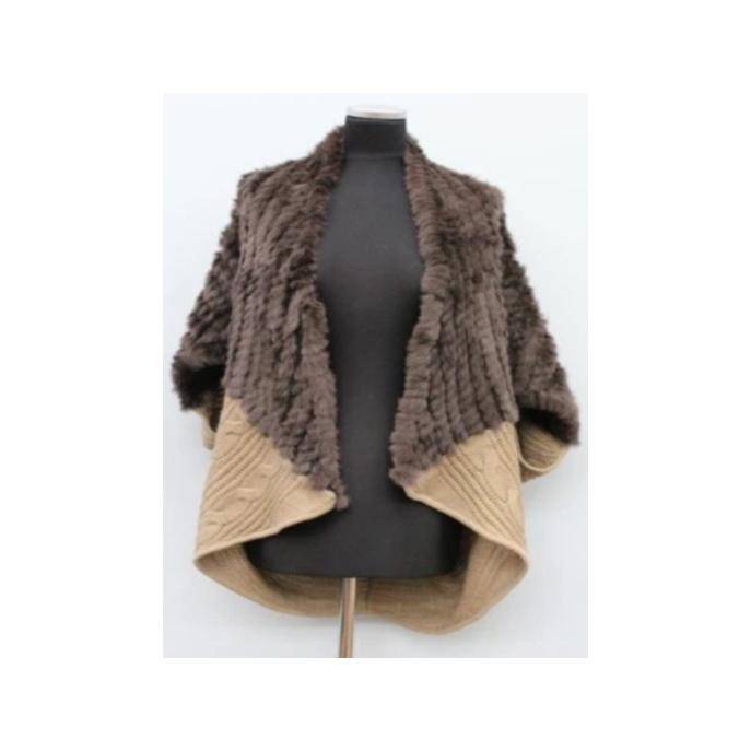 Knitted Cocoon With Faux Fur - Brown/Camel - Sweater - La Fiorentina '302227