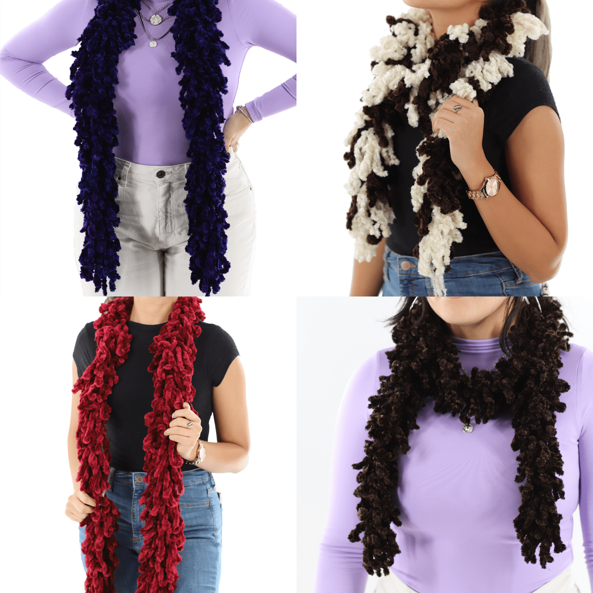 Knitted Hand Painted Shawl with Double Trimmed Border - Muffler - La Fiorentina, Plum/Wine, Ivory/Brown , Brown, Blue/Purple BOA-PLUMWINE