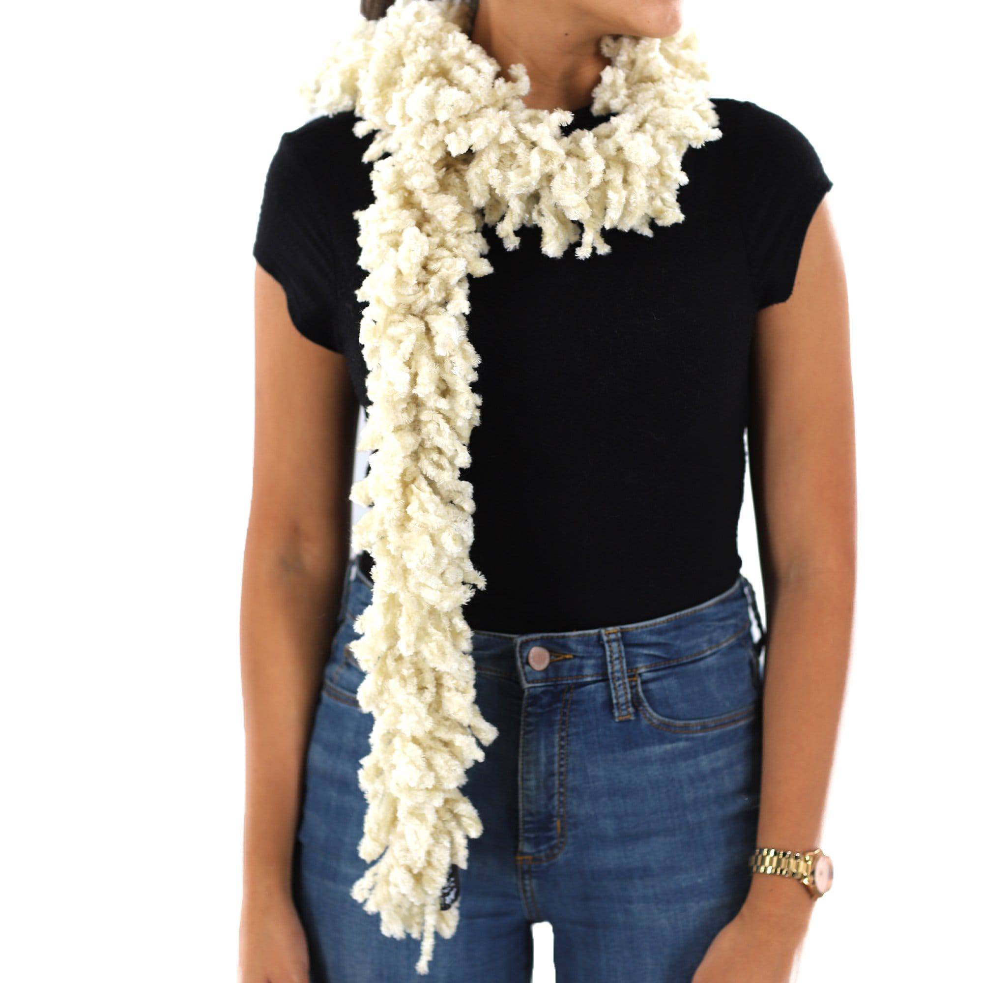 Knitted Hand Painted Shawl with Double Trimmed Border - Muffler - La Fiorentina, Ivory BOA-BLUPURPLE