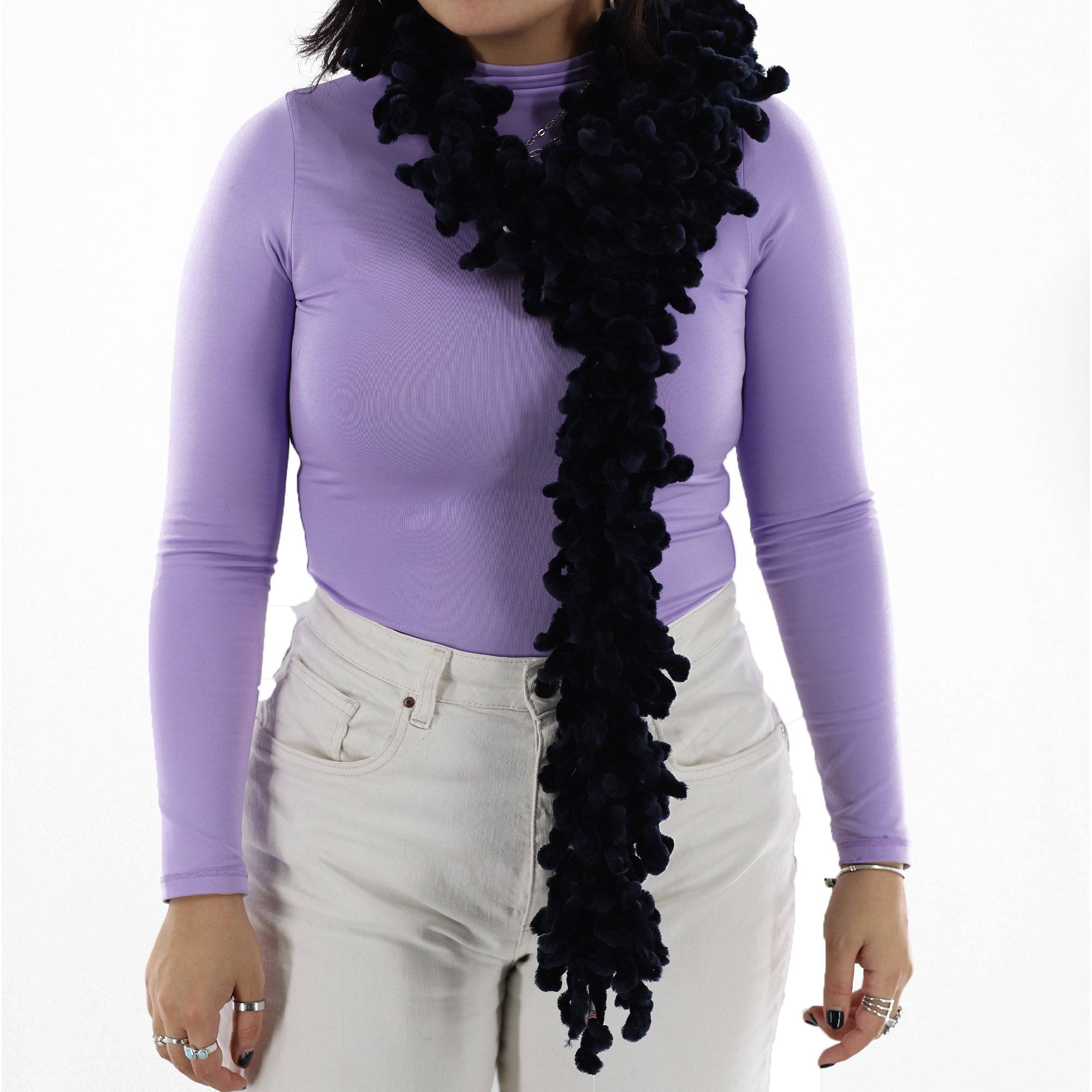 Knitted Hand Painted Shawl with Double Trimmed Border - Muffler - La Fiorentina, Blue/Purple BOA