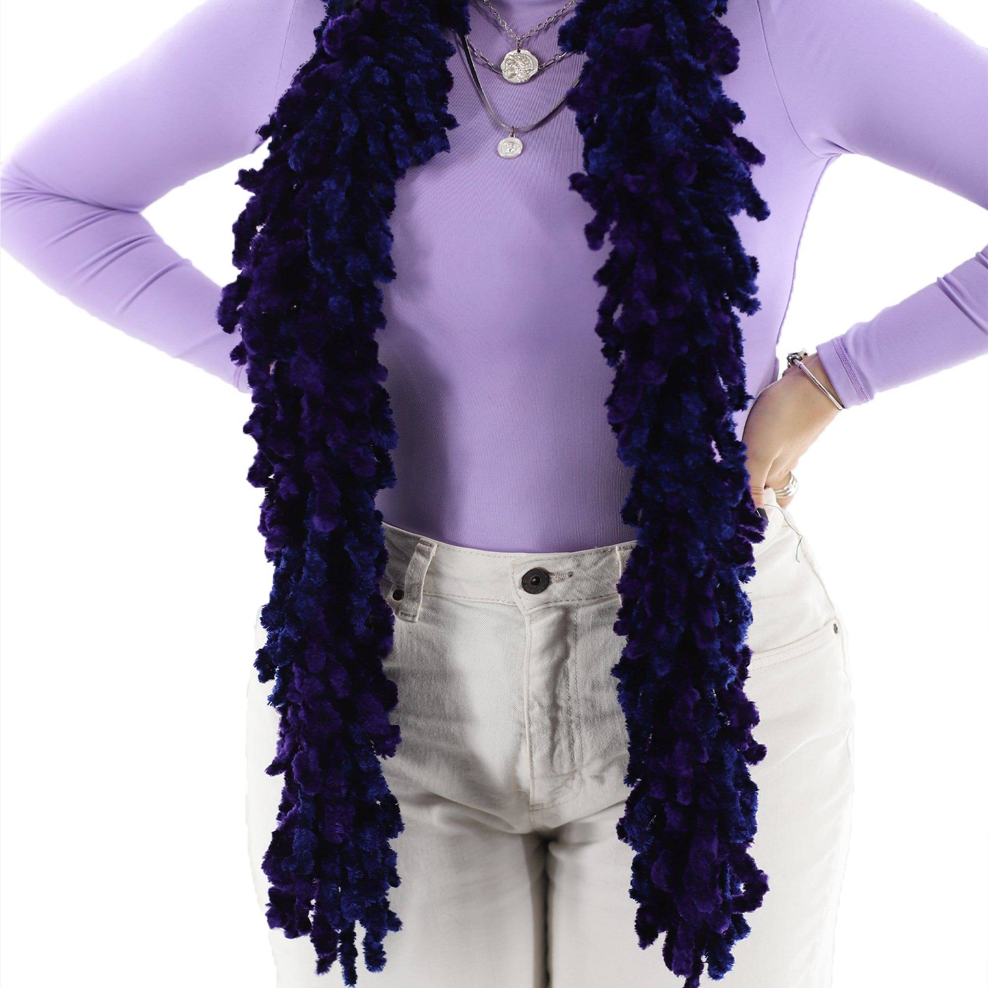 Knitted Hand Painted Shawl with Double Trimmed Border - Muffler - La Fiorentina, Blue/Purple BOA