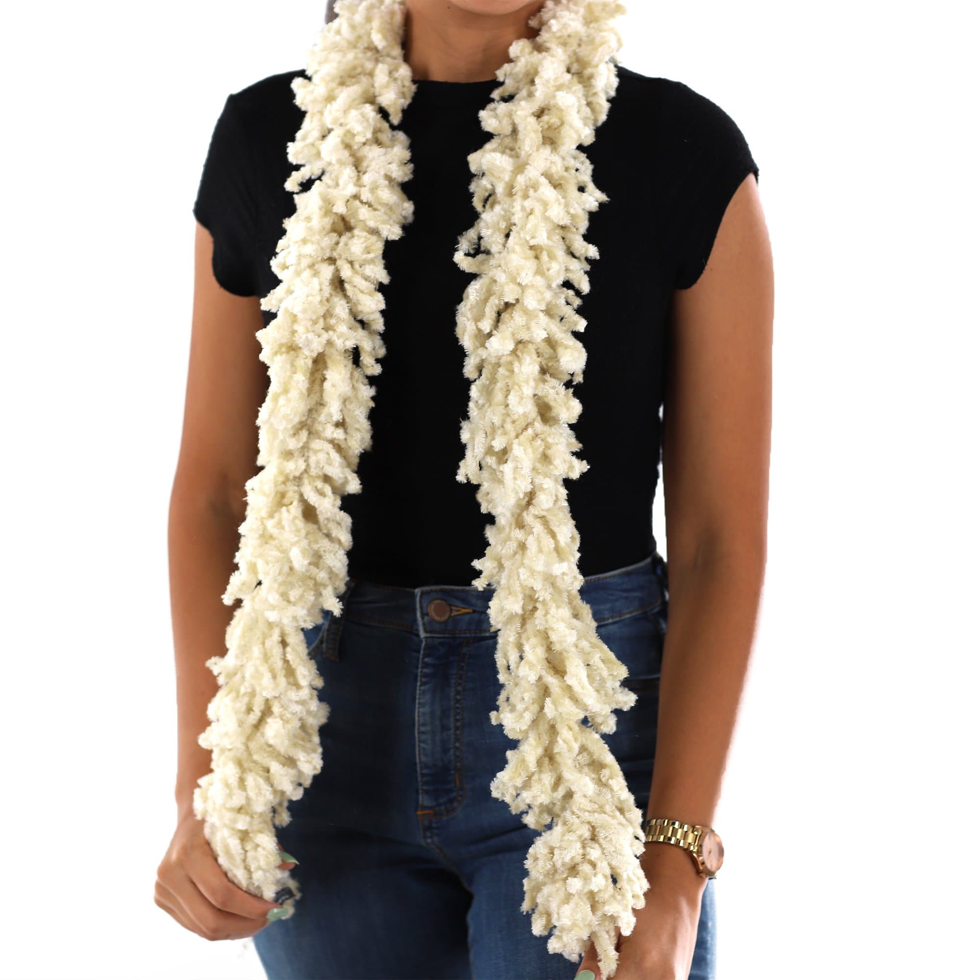 Knitted Hand Painted Shawl with Double Trimmed Border - Muffler - La Fiorentina, Ivory BOA-BROWN