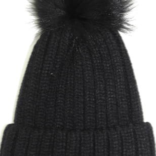 KNITTED HAT WITH FUR POM - BLACK - Hat - La Fiorentina, Black NF16AC01