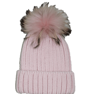 KNITTED HAT WITH FUR POM - BLACK - Hat - La Fiorentina, Blush NF16AC01
