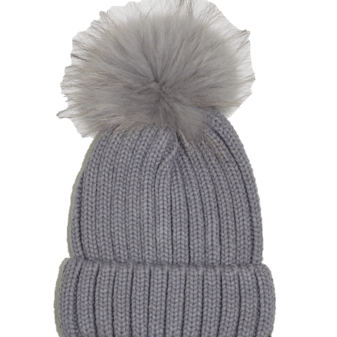 KNITTED HAT WITH FUR POM - BLACK - Hat - La Fiorentina, Gray NF16AC01
