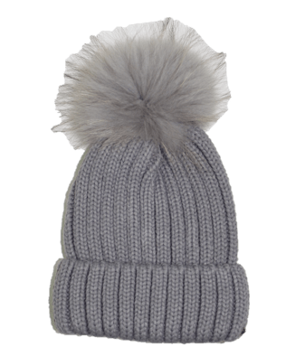 KNITTED HAT WITH FUR POM - BLACK - Hat - La Fiorentina, Gray NF16AC01