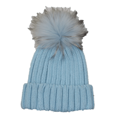 KNITTED HAT WITH FUR POM - BLACK - Hat - La Fiorentina, Light Blue NF16AC01