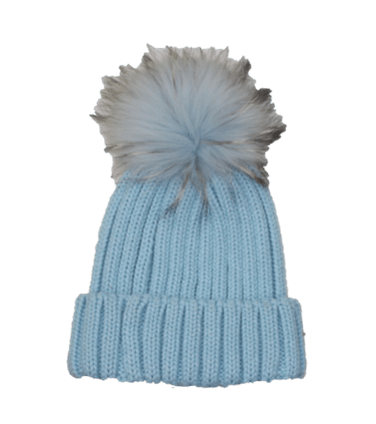 KNITTED HAT WITH FUR POM - BLACK - Hat - La Fiorentina, Light Blue NF16AC01