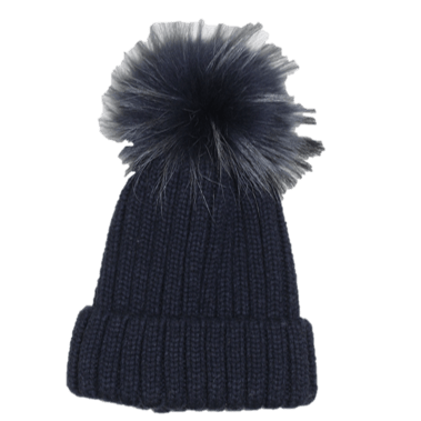 KNITTED HAT WITH FUR POM - BLACK - Hat - La Fiorentina, Navy NF16AC01