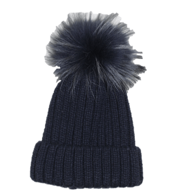 KNITTED HAT WITH FUR POM - BLACK - Hat - La Fiorentina, Navy NF16AC01