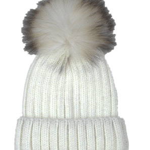 KNITTED HAT WITH FUR POM - BLACK - Hat - La Fiorentina, White NF16AC01