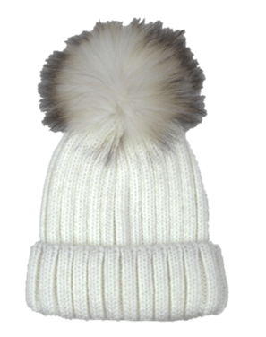 KNITTED HAT WITH FUR POM - BLACK - Hat - La Fiorentina, White NF16AC01