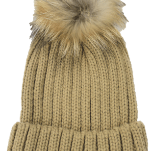 KNITTED HAT WITH FUR POM - BLACK - Hat - La Fiorentina, Camel NF16AC01