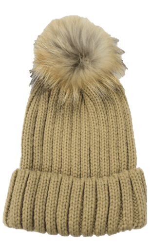 KNITTED HAT WITH FUR POM - BLACK - Hat - La Fiorentina, Camel NF16AC01