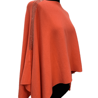 Knitted Poncho with Embellishment - Poncho - La Fiorentina, Light Peach BE1919