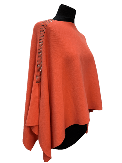Knitted Poncho with Embellishment - Poncho - La Fiorentina, Light Peach BE1919