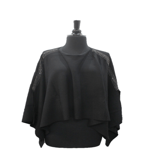 Knitted Poncho with Embellishment - Poncho - La Fiorentina, Black