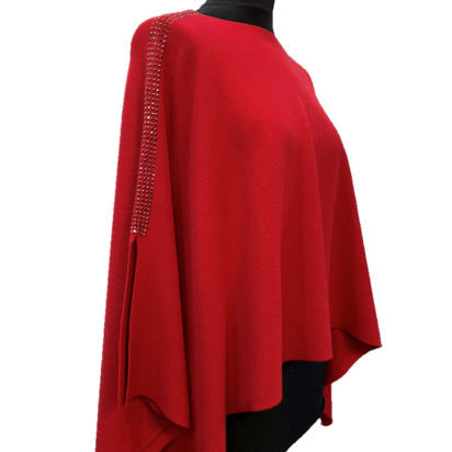 Knitted Poncho with Embellishment - Poncho - La Fiorentina, Red BE1919