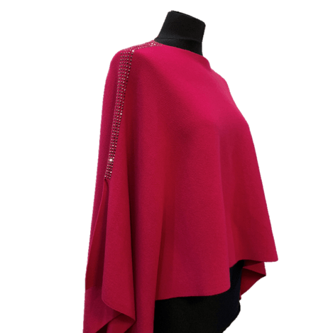 Knitted Poncho with Embellishment - Poncho - La Fiorentina, Rose BE1919