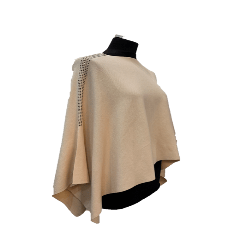 Knitted Poncho with Embellishment - Poncho - La Fiorentina, Oatmeal