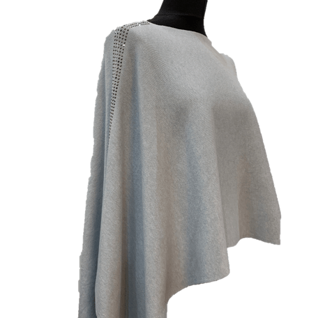 Knitted Poncho with Embellishment - Poncho - La Fiorentina, Grey BE1919