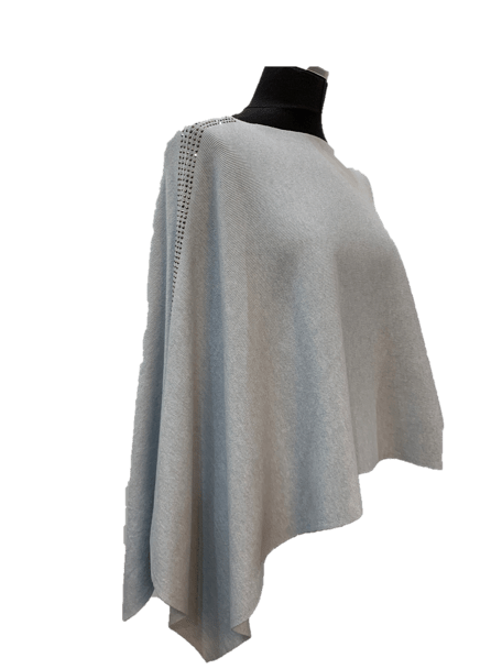 Knitted Poncho with Embellishment - Poncho - La Fiorentina, Grey BE1919