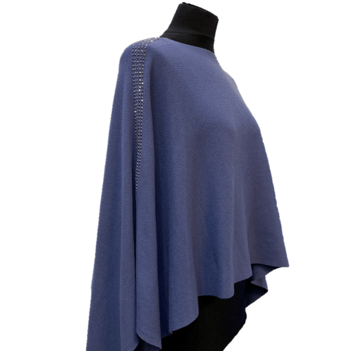 Knitted Poncho with Embellishment - Poncho - La Fiorentina, Blue BE1919