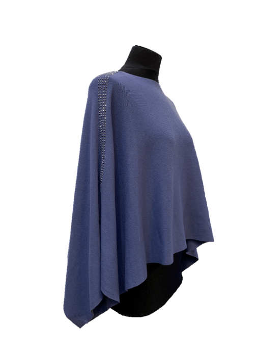 Knitted Poncho with Embellishment - Poncho - La Fiorentina, Blue BE1919