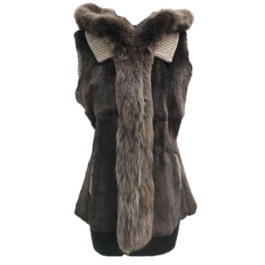 Knitted Rabbit Vest/ Fox Trims - Fur Vest - La Fiorentina KAI-1401 Rabbit