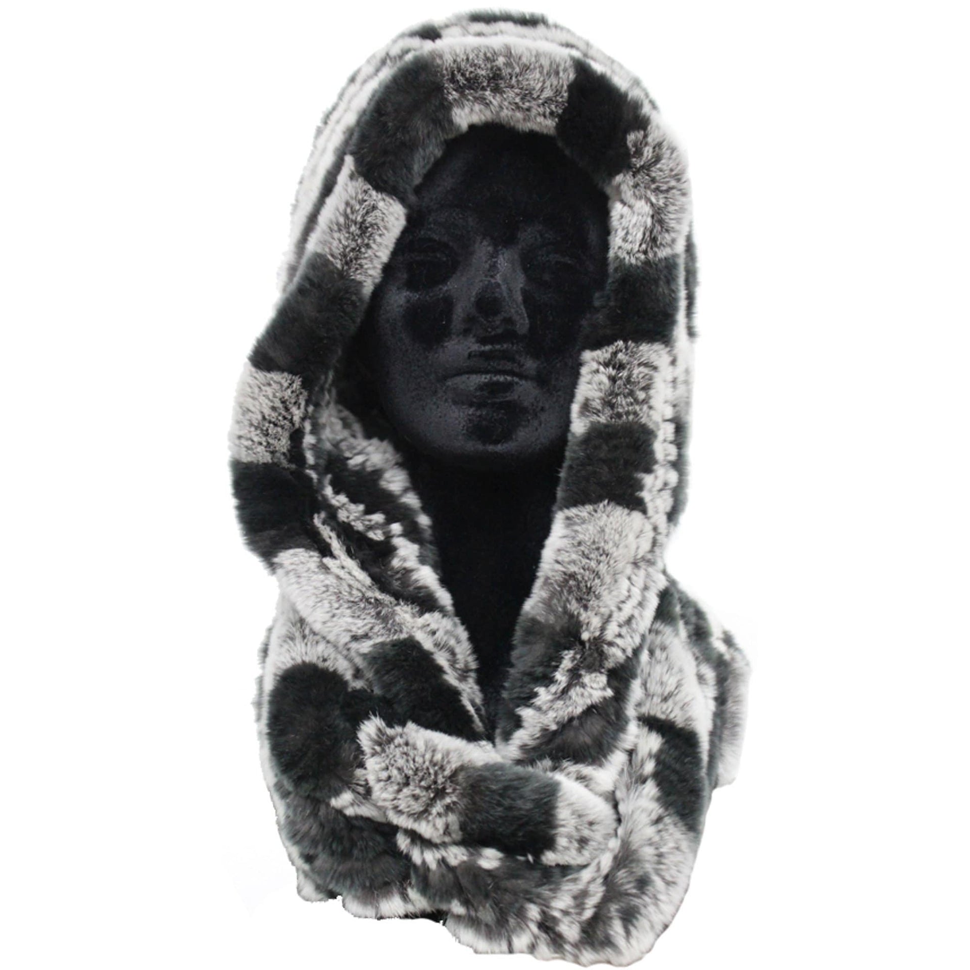 Knitted Rex Rabbit Fur Hat with Attached Fur Grey - Hat - La Fiorentina S-14A