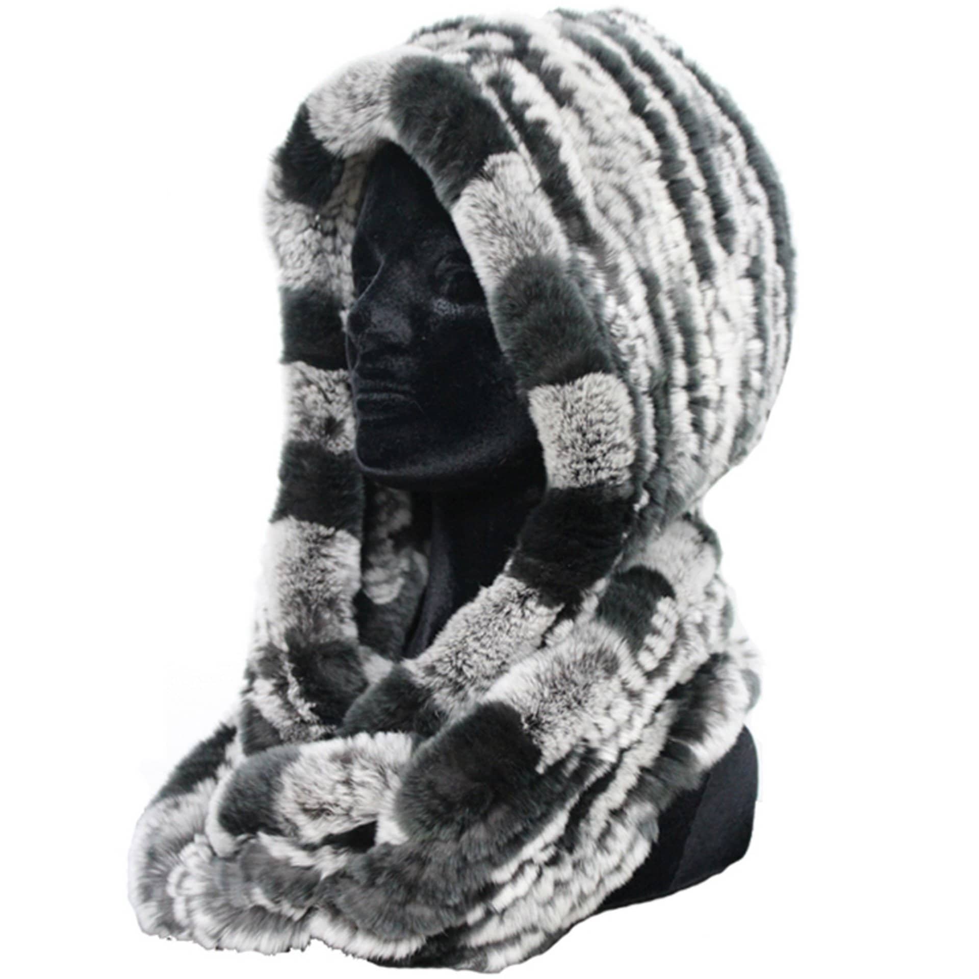 Knitted Rex Rabbit Fur Hat with Attached Fur Grey - Hat - La Fiorentina S-14A