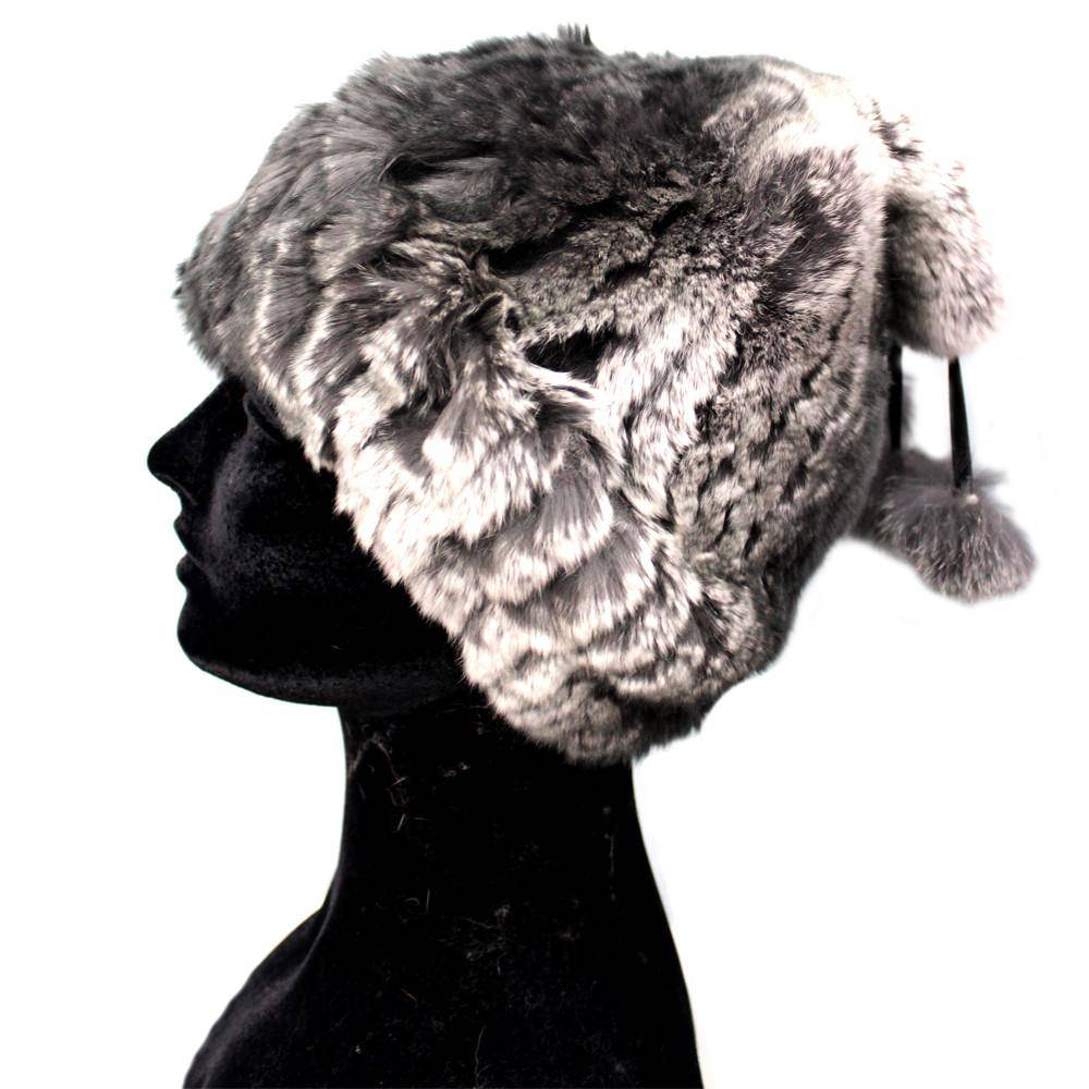 Knitted Rex Rabbit Fur Hat with Pom Poms-Brown - Hat - La Fiorentina H-08A
