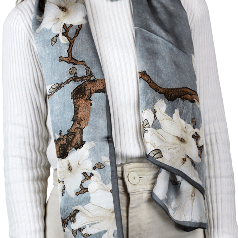 La Fiorentina 100% Silk Floral Print Silk Scarf - Grey - Silk Scarf - La Fiorentina SILK-2301