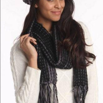 La Fiorentina | 2 PC Set. Two tone Scarf and Beret - Black -  - La Fiorentina A2HA