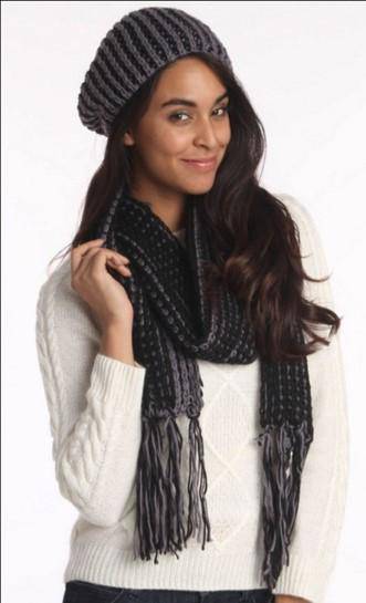 La Fiorentina | 2 PC Set. Two tone Scarf and Beret - Black -  - La Fiorentina A2HA