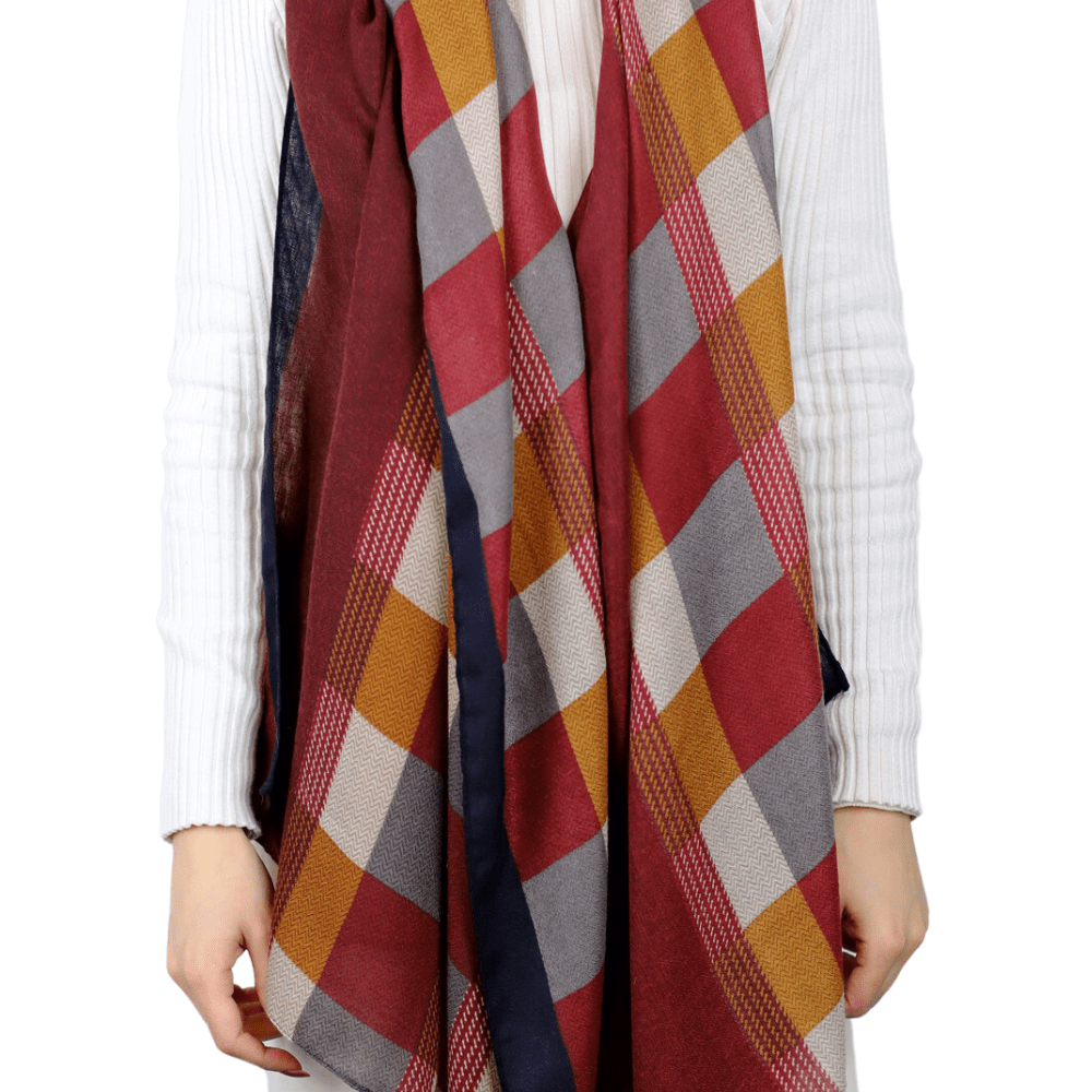 La Fiorentina Checkered Print Lightweight Wrap Scarf 100% Polyester - Red - Scarf - La Fiorentina WX02