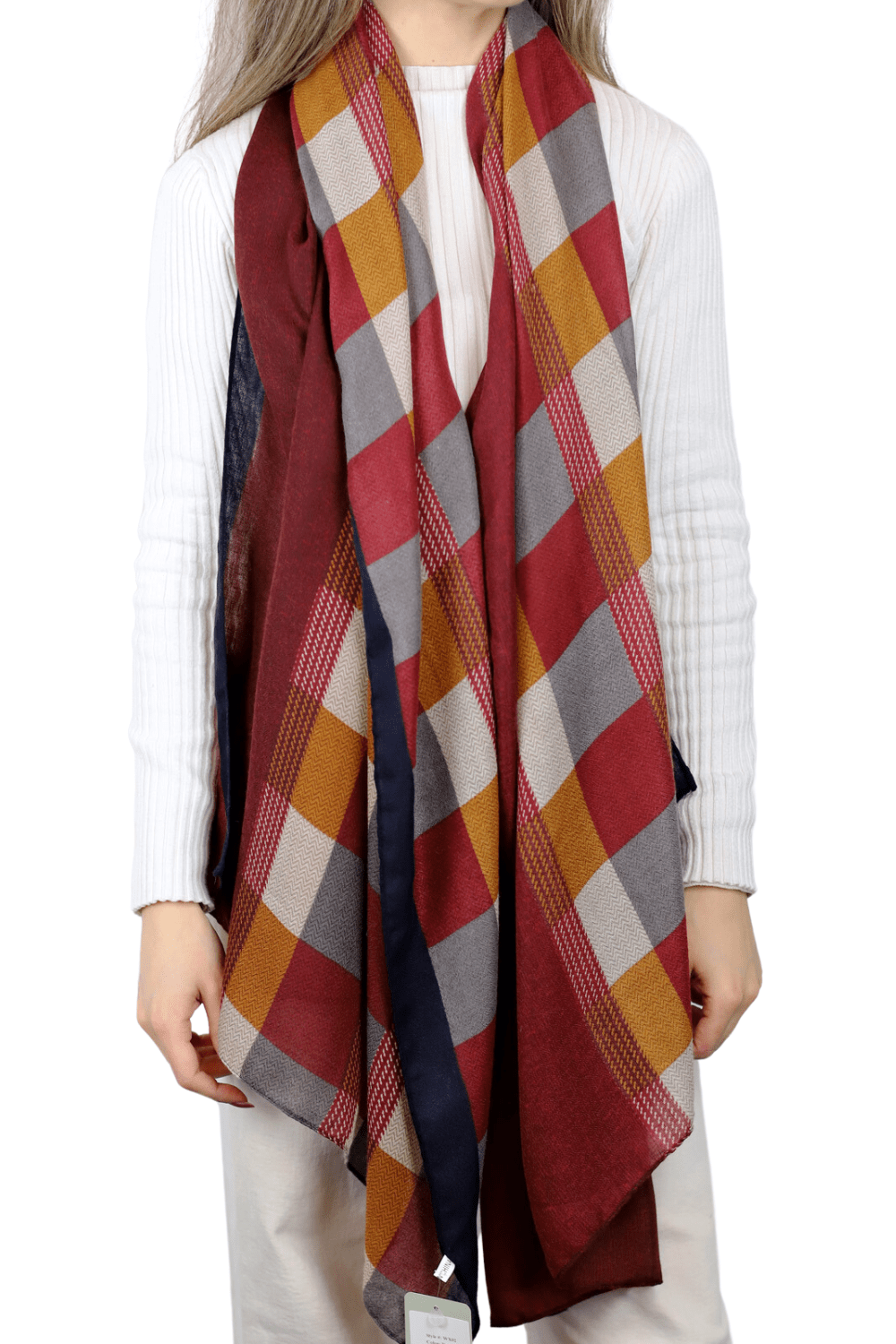 La Fiorentina Checkered Print Lightweight Wrap Scarf 100% Polyester - Red - Scarf - La Fiorentina WX02