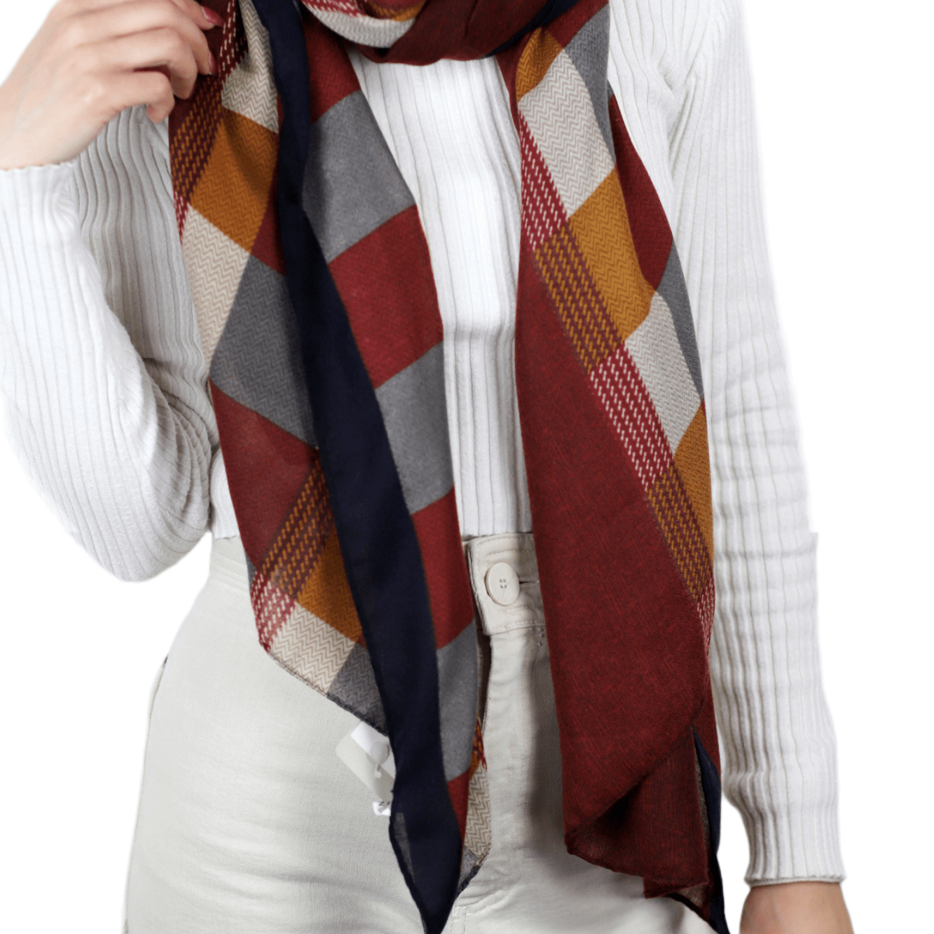 La Fiorentina Checkered Print Lightweight Wrap Scarf 100% Polyester - Red - Scarf - La Fiorentina WX02