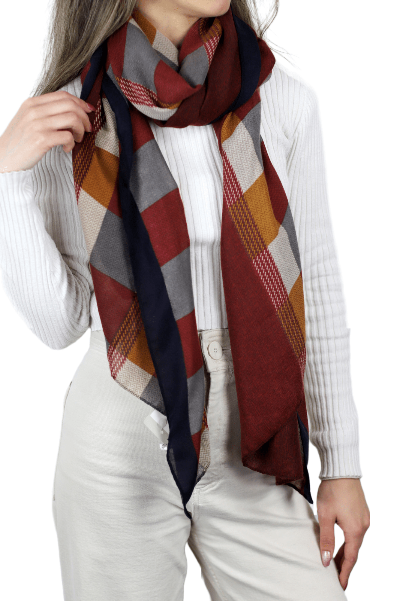 La Fiorentina Checkered Print Lightweight Wrap Scarf 100% Polyester - Red - Scarf - La Fiorentina WX02