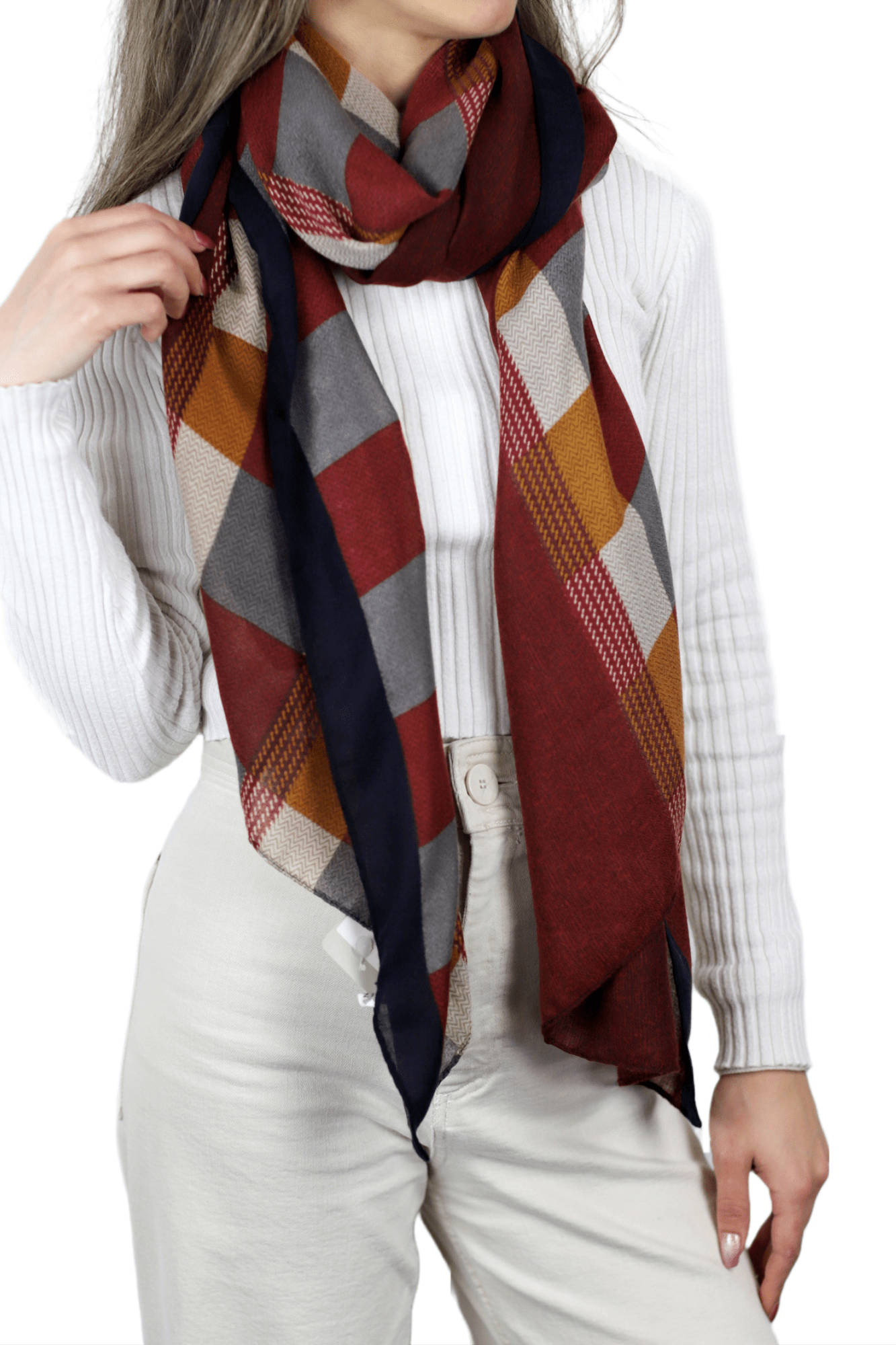 Checkered Print Lightweight Wrap Scarf 100% Polyester - Red